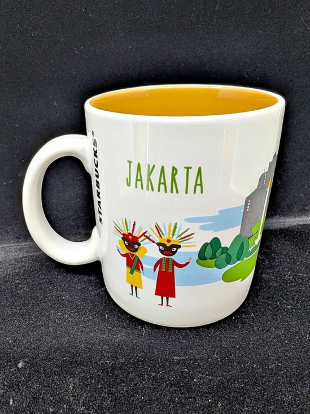 Starbucks Coffee Jakarta Indonesia Series Ceramic Mug White/Yellow Interior 2015